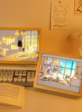 速发床艺灯光摆光画小夜灯装饰画头术相框画氛围灯礼物家居装饰画