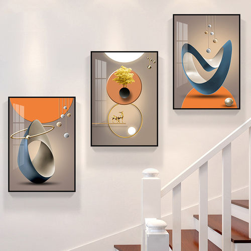 现代简约楼梯间装饰画复式走廊过道挂画北欧客厅沙发背景墙三联画