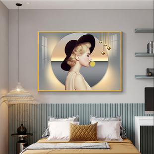 现代美女卧室床头装饰画横版酒店宾馆挂画客厅玄关沙发背景墙壁画