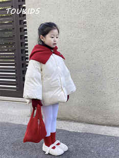 TOUKIDS儿童羽绒服面包服简约御寒加厚白色短款女童冬季圆领可爱