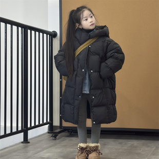 TOUKIDS儿童羽绒服外套女童男童2025新款冬装长款黑色加厚洋气潮