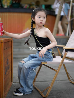 TOUKIDS反季清仓儿童女童吊带背心打底内穿外穿黑色上衣纯棉透总