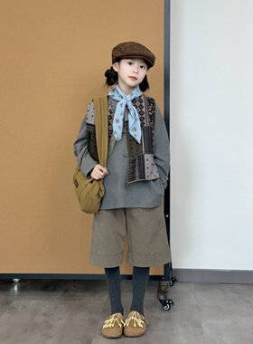 TOUKIDS2025儿童新款军绿色双面穿马甲韩版宽松休闲百搭背心坎肩