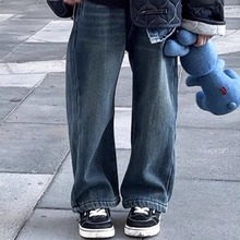 TOUKIDS男童女童裤子加绒牛仔裤秋冬款2024新款宝宝加厚阔腿直筒