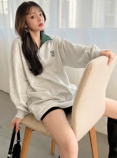 2023日系甜美百搭休闲宽松款 GRL春季 新款 刺绣学院风卫衣连衣裙