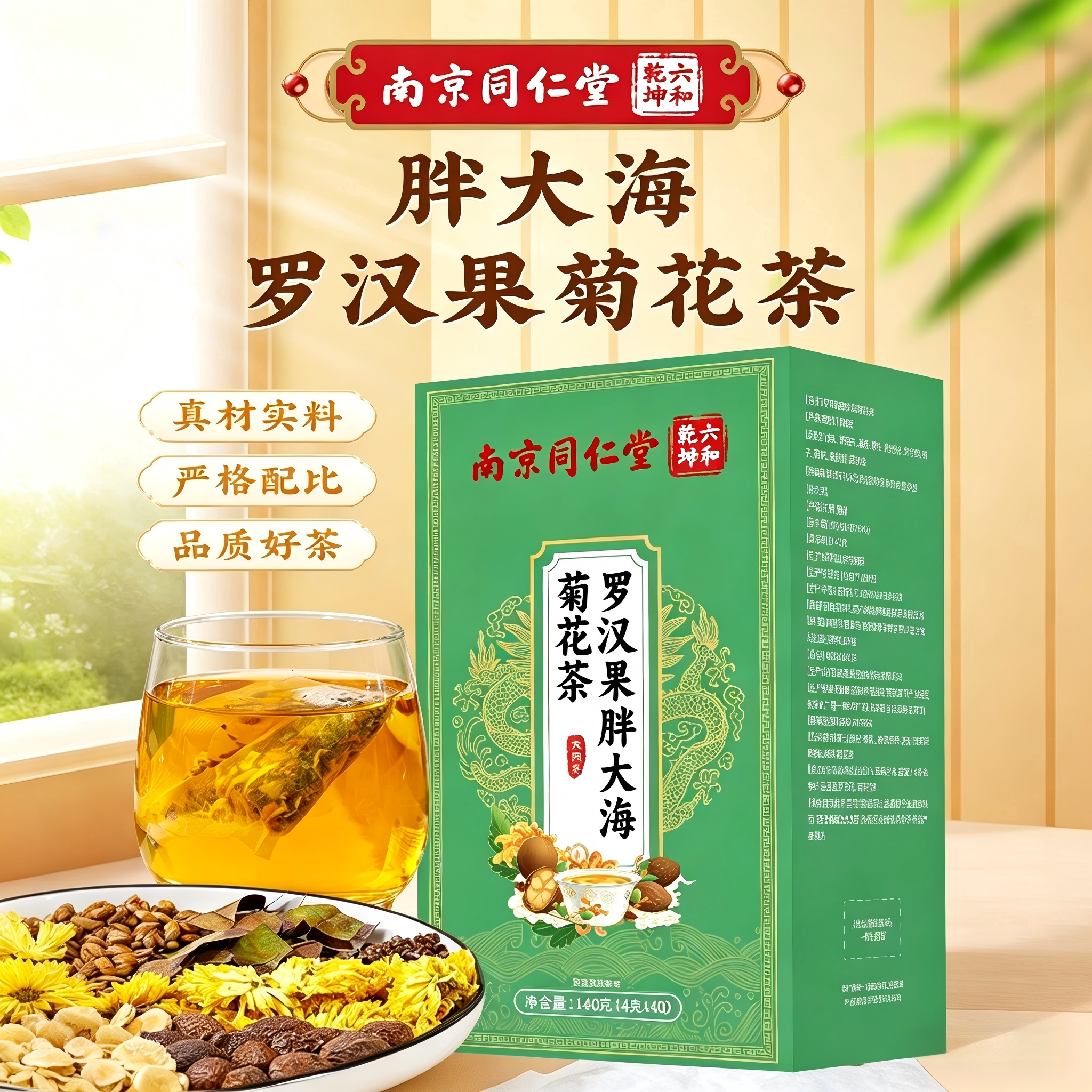 南京同仁堂胖大海罗汉果菊花茶润喉护嗓清肺润肺应酬养生茶40茶包