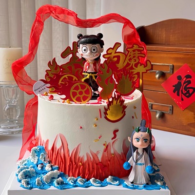 网红哪吒蛋糕装饰摆件敖丙三太子敖丙神话魔童闹海儿童生日插件