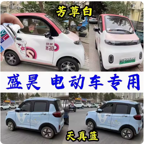 盛昊四轮电动车天真蓝专用自喷漆佩奇原厂漆新款芳草白车漆划痕修