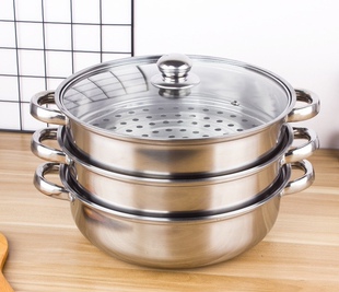 不锈钢蒸锅双层加厚28cm汤蒸锅家用多层蒸鱼锅单层火锅活动礼品锅