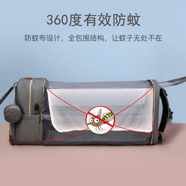 跨境大容量妈咪包轻便网纱母婴床包多功能宝妈干湿分离收纳双肩包