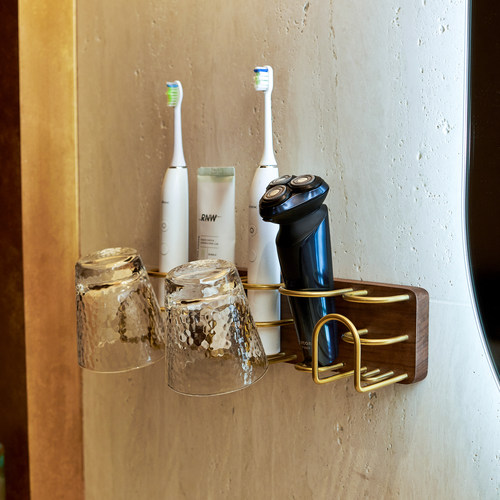 实木牙刷架梳子剃须刀多功能收纳