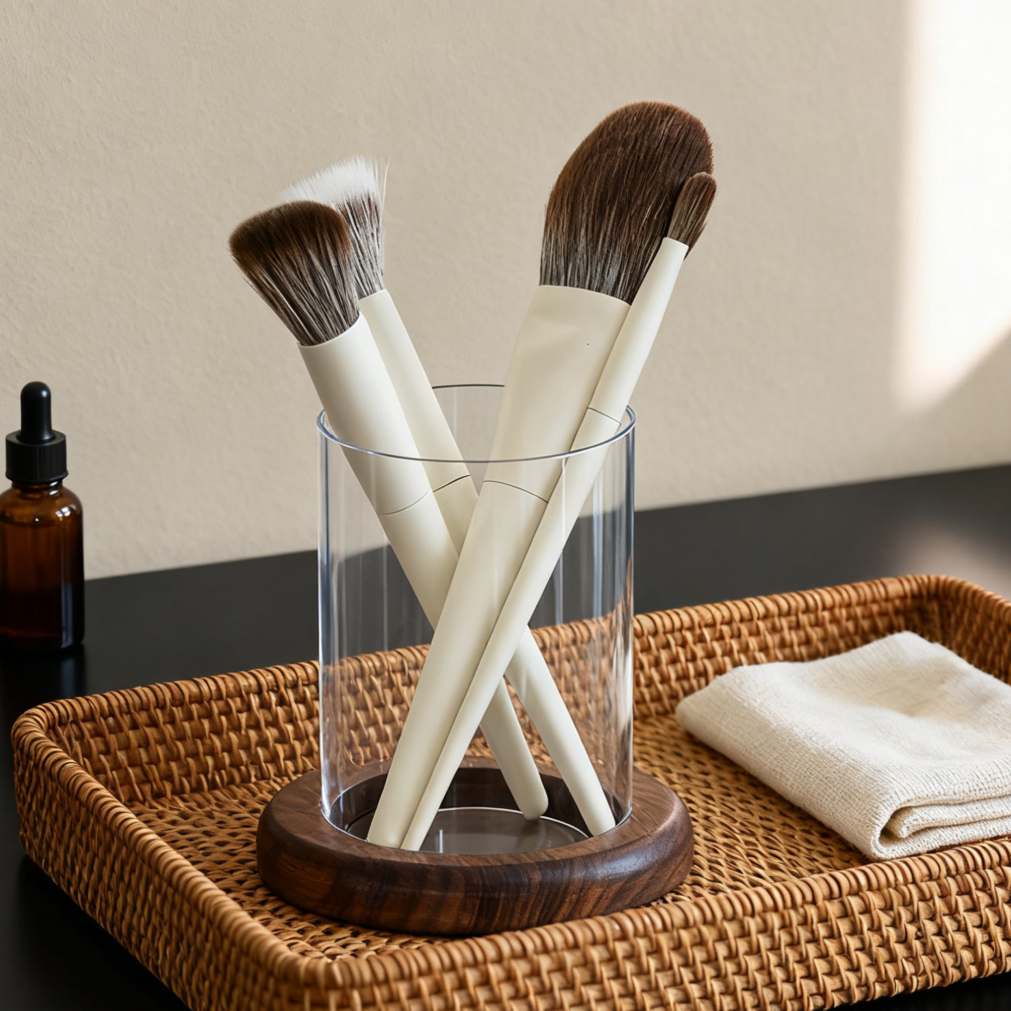 黑胡桃木化妆刷收纳筒梳妆台收纳