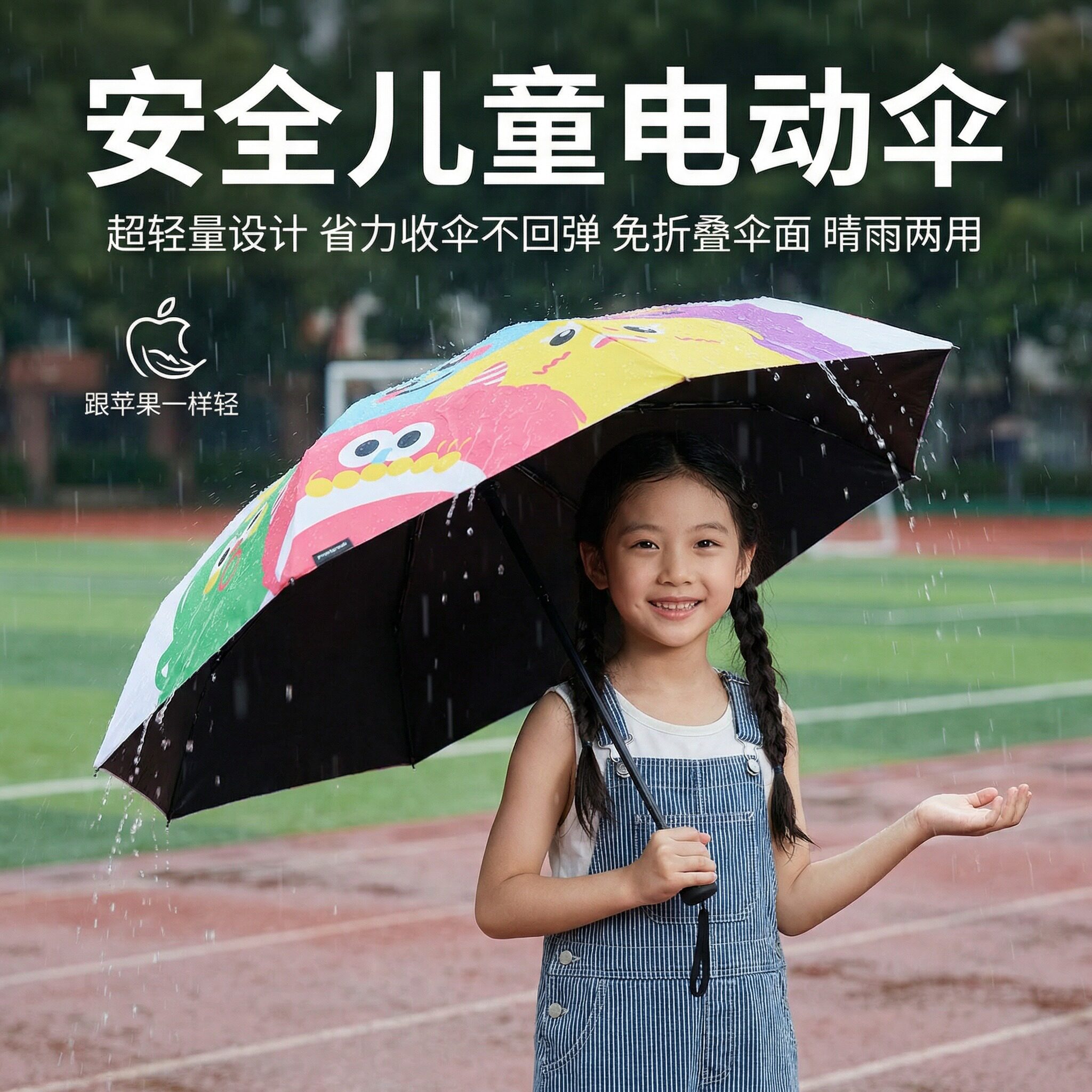 儿童雨具雨伞安全电动伞一键全收学生上学专用幼儿园卡通晴雨两用