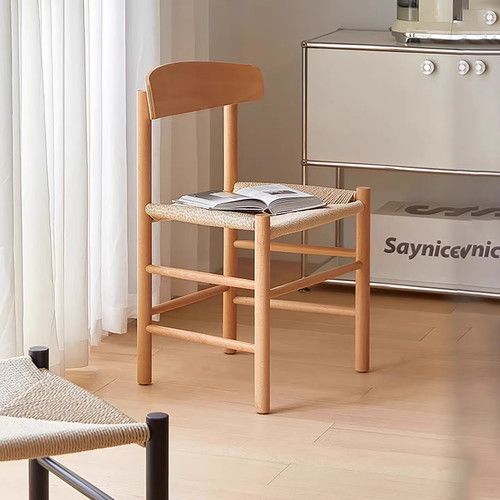 北欧科灵椅纯实木餐椅绳编小户型设计师餐厅家具简约咖啡椅靠背椅