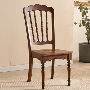 美式复古实木餐椅简约休闲靠背胡桃色真皮椅子餐厅餐桌椅家用凳子