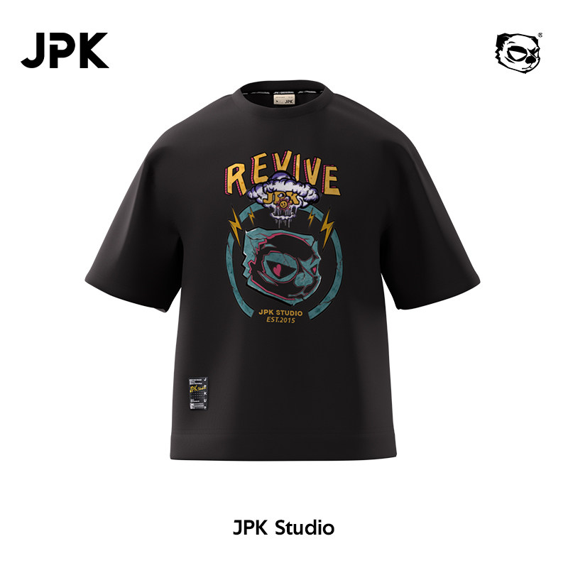 JPK 雷电LOGO 原创国潮短袖T恤大码宽松男士小众潮牌时尚夏季印花