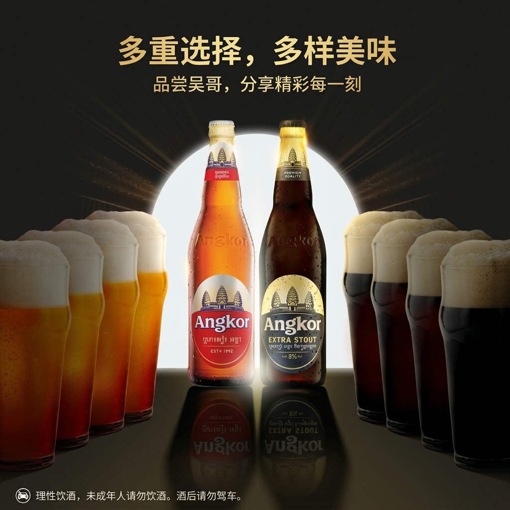 吴哥啤酒混合装世涛黑啤640ml+黄啤皮尔森640ml各6瓶Angkor柬埔寨