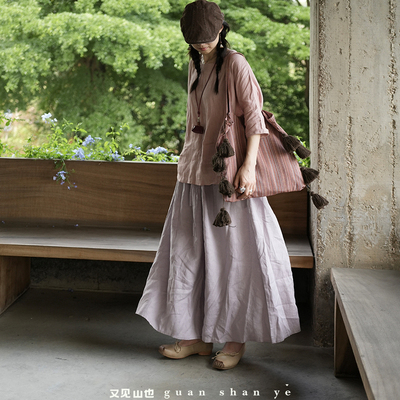 高品质亚麻阔腿裤日常新中式女垂感宽松休闲九分裤小个子高级感