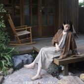 观山也 高品质亚麻外套宽松慵懒春秋休闲工装 风设计感圆领女减龄