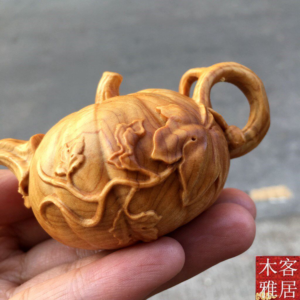 手黄杨木雕实木雕刻手把件摆件茶壶把崖柏壶工艺品把玩件文玩南i.