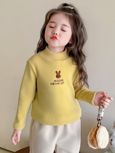 女童加绒打底衫加厚儿童绒衫半高领2025新款洋气时髦女孩保暖上衣