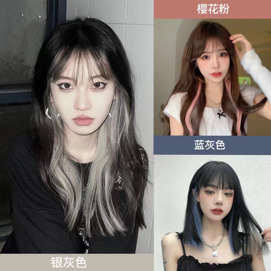 挂耳挑染染发剂膏心机渐变蜡染银灰奶奶灰樱花粉蓝灰墨绿薄藤紫粉