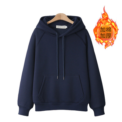 100%新款宽松潮流加绒连帽卫衣女