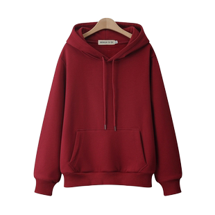 100%重磅加绒加厚简约纯色连帽卫衣女秋冬季宽松ins学院风