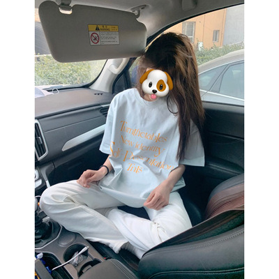美式高街字母标语短袖t恤女夏季