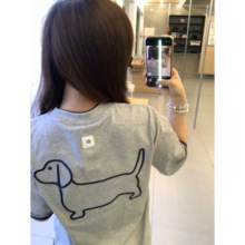 美式复古空心刺绣小狗撞色短袖t恤女夏季潮牌宽松小众设计感上衣