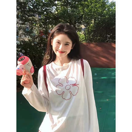 白色薄款防晒罩衫长袖t恤女夏季宽松慵懒风设计感小众长袖t恤上衣