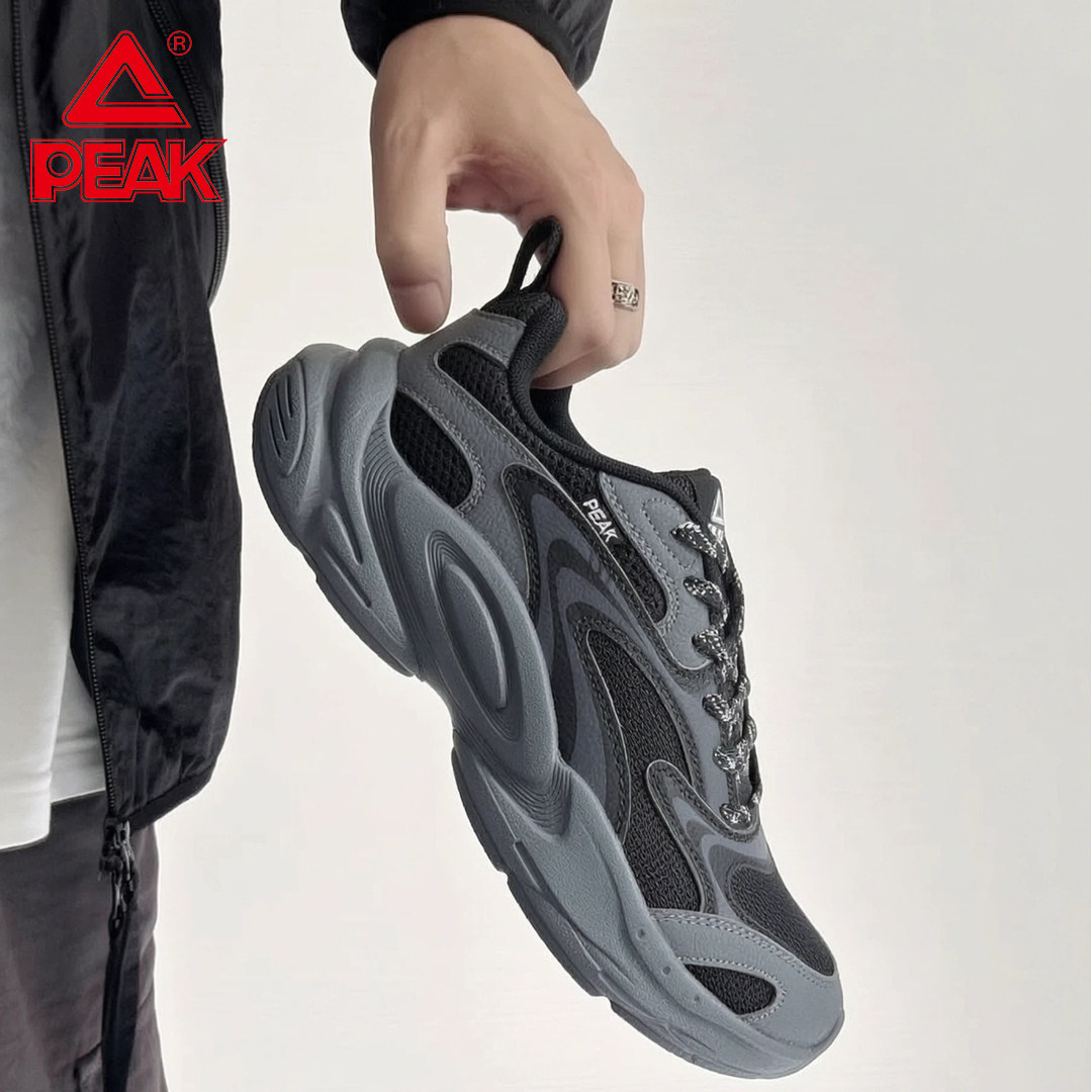 Peak匹克态极千禧粉彩风运动鞋男款透气休闲鞋灰色系带轻便跑步鞋