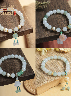 天然天山翠手串女男新疆金丝玉手串白玉翡翠绿玉石珠子串珠手链