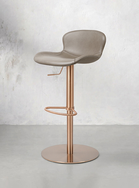 现代简约头层牛皮进口皮质吧台椅升降旋转酒吧椅高脚椅岛台7690