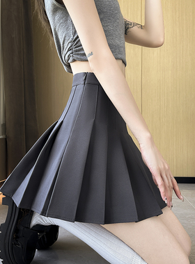 灰色百褶裙女夏季半身裙高腰短裙2026新款春秋小个子显瘦西装裙子