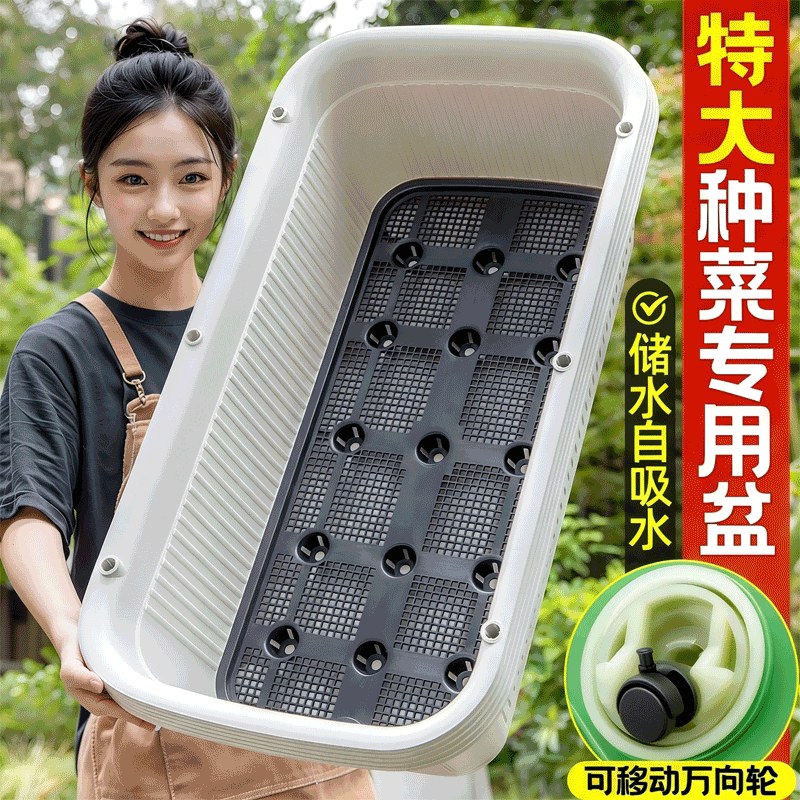 阳台种菜专用盆长方形户外庭院花盆蔬菜自吸水储水特大花箱种植箱