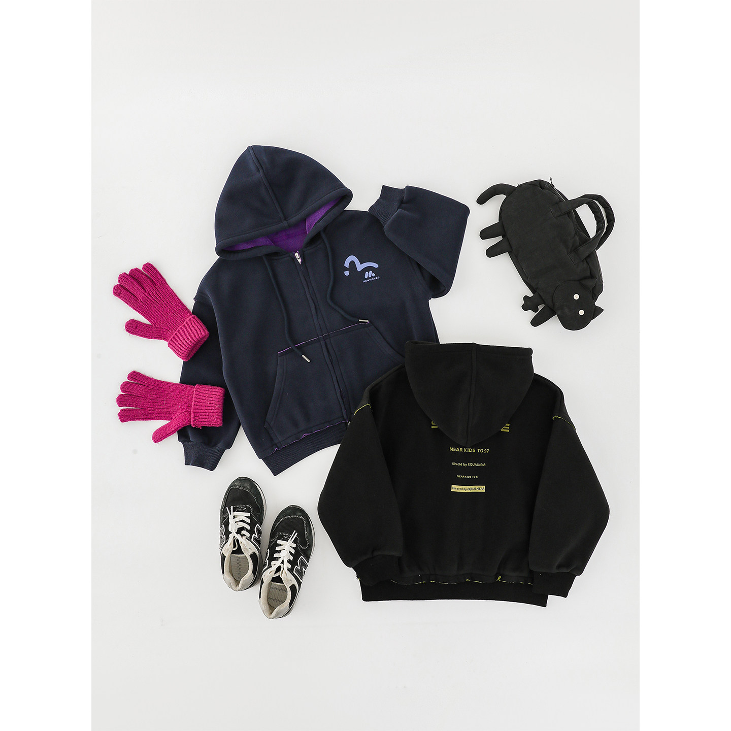 幼悠男童冬季套装儿童简约圆领加绒加厚恐龙卫衣连帽外套多件套潮