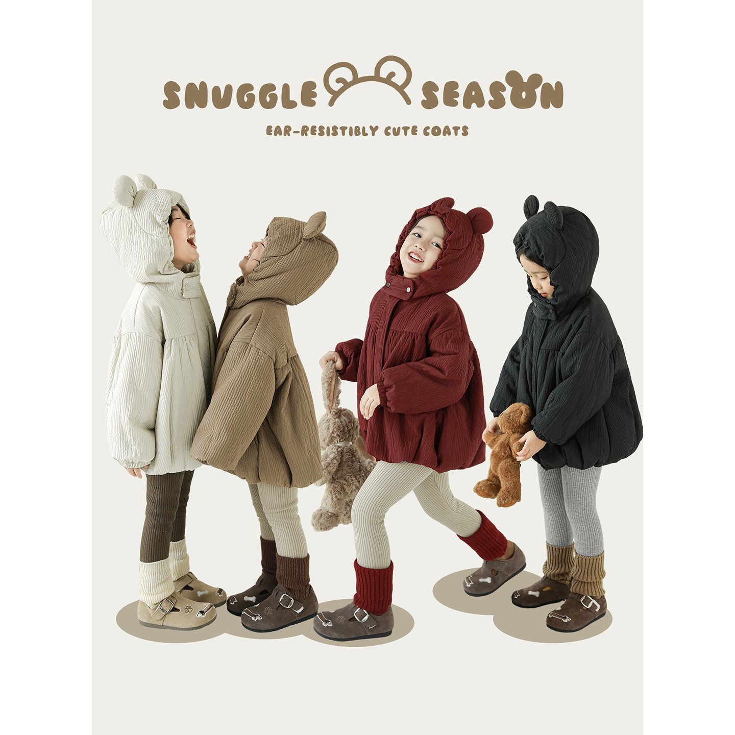 幼悠女童加厚加绒三明治架构棉服秋冬轻软蓬松防风保暖连帽外套潮