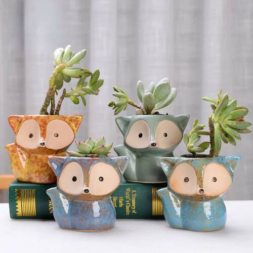Ceramic Fox Plant Pot Micro Cute Mini Potted Succulents Smal
