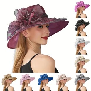 Elegant Women's Organza Derby Hat, with A Noblewoman Tempera