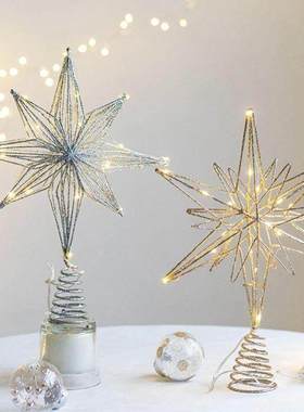 Christmas Tree Toppers Star with LED String Lights Ornaments