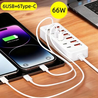 Fast-Charging Multi-Port Charger, 6-Port USB with Individual