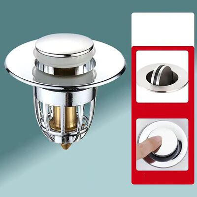Universal Rebound Drain Plug Filter Basin Pop-up Chrome Sink