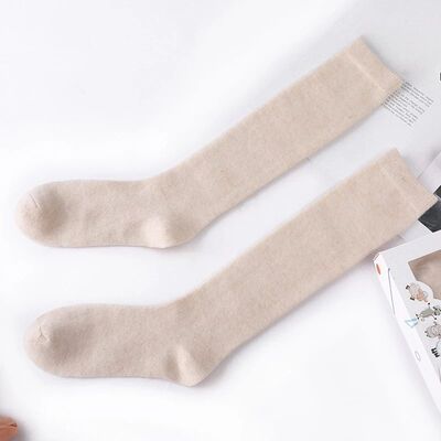 Women's 100% Wool Knee High Socks  Warm Socks Beige Long Soc