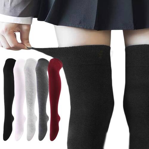 Women Over Knee Socks Solid Color Fashion Thigh High Socks W