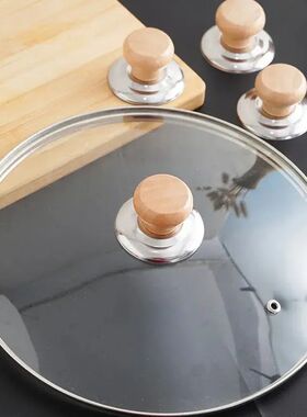 1PC Solid Wood Lid Handle Stainless Steel Pot Twist Pot Cap