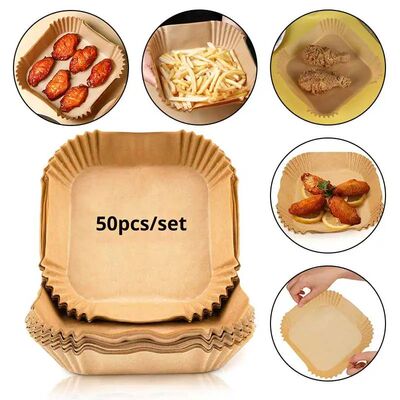 50pcs/set Air Fryer Disposable Paper Parchment Wood Pulp Ste