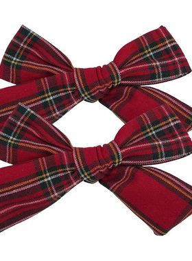 2 PCS 4 inches Plaid Festive Accessories Tartan Bow Hair Cli