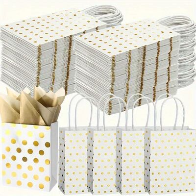 12Pcs Hot Stamping Polka Dot Tote Bag,Kraft Paper Mini Gift