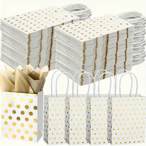 12Pcs Hot Stamping Polka Dot Tote Bag,Kraft Paper Mini Gift